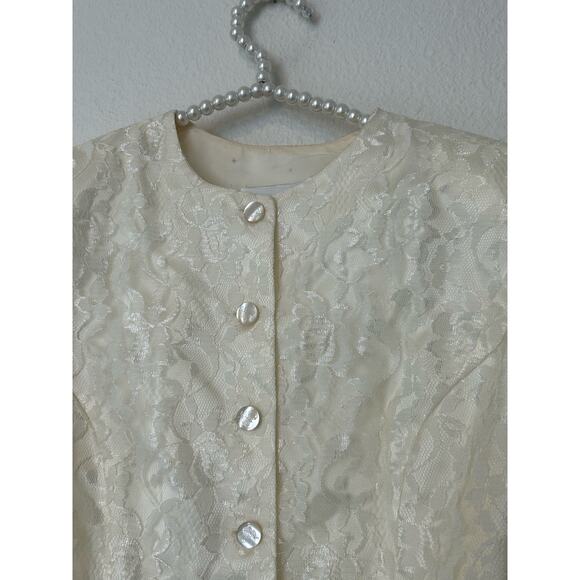 Gunne Sax Ivory Button Front Floral Lace Puff Sleeve Blazer Vintage *TINY FLAW - Picture 8 of 15